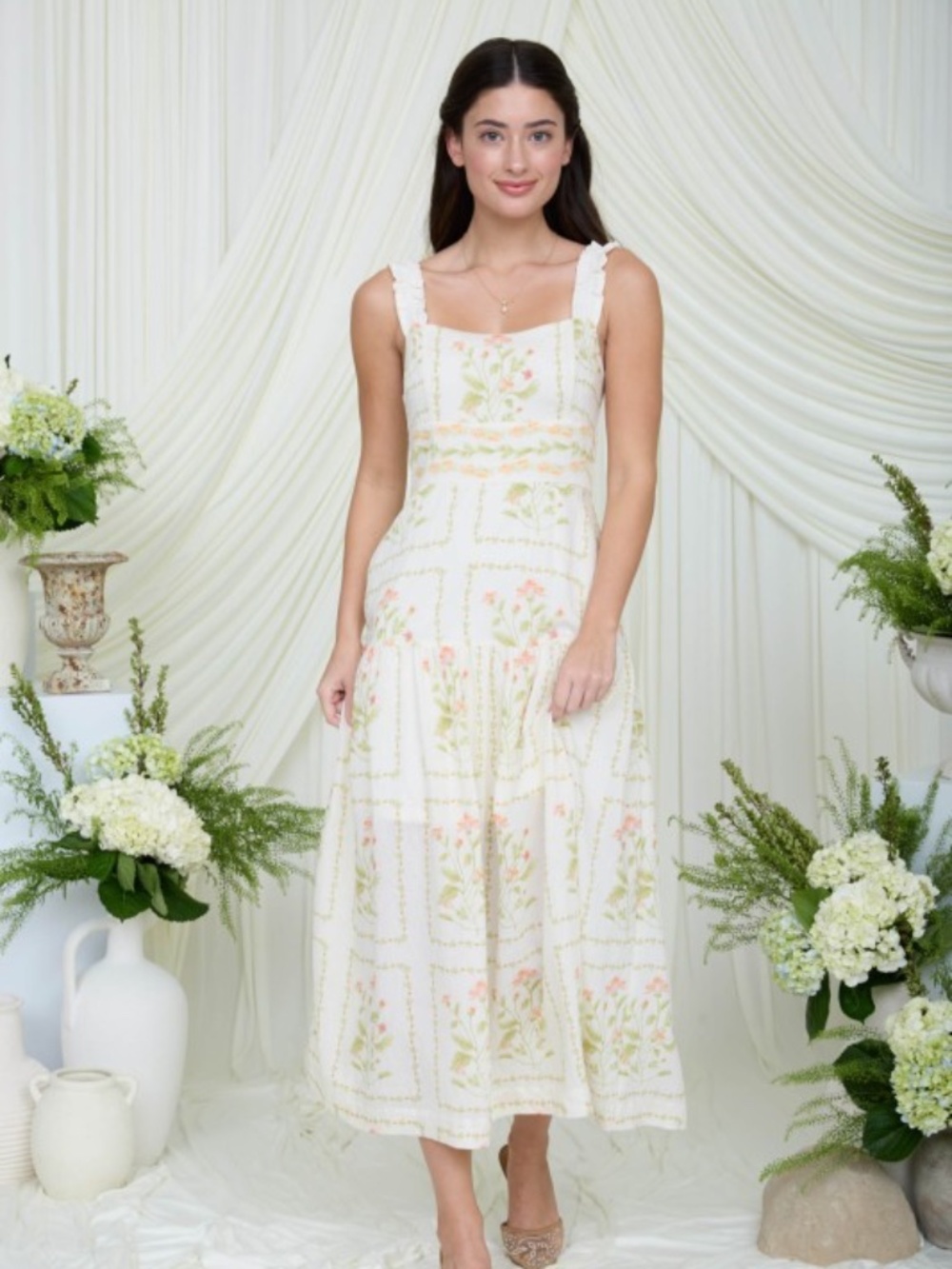 Floral Drop Waist Sleeveless Midi Dress